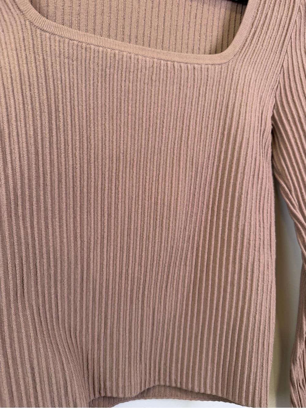 Madewell Ribbed Square Neck Long Sleeve Knit Top Taupe Brown XS Mushroom Capsule - Picture 3 of 10